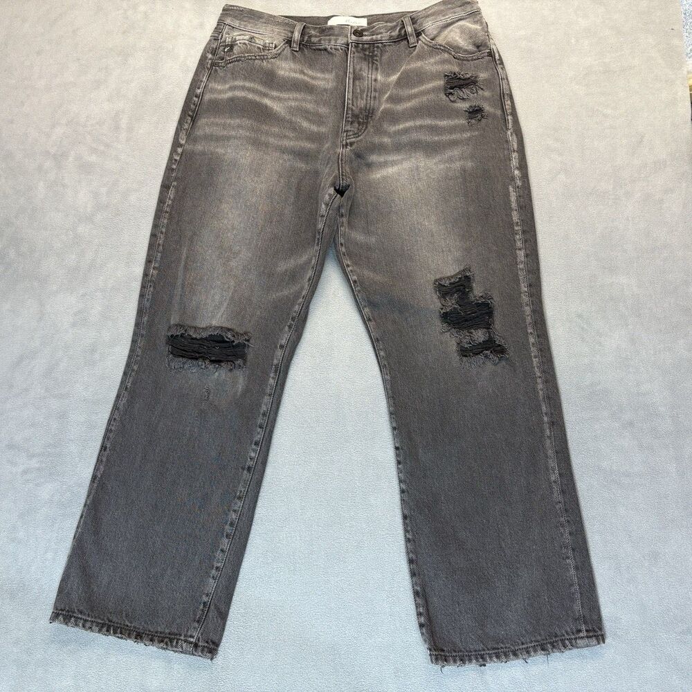 KanCan Womens Jeans Size 15/31 Distressed Black Straight Leg Button Fly Cotton